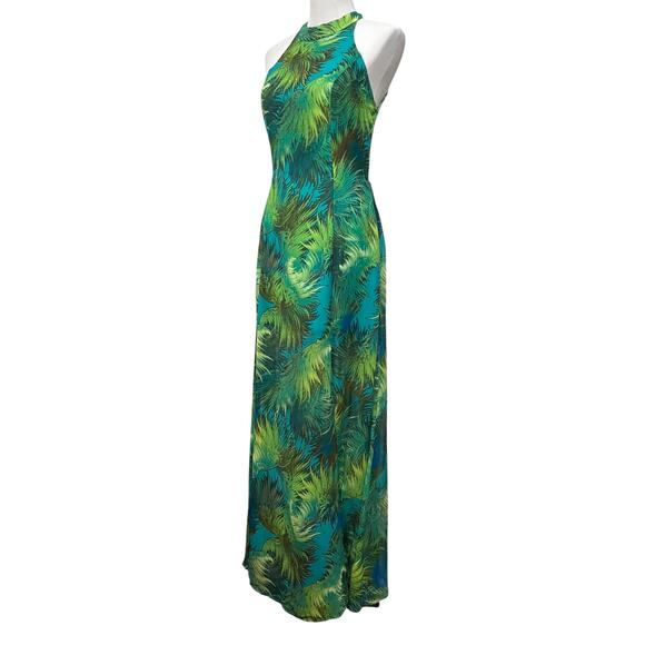 Lulu’s Dress Tropic of Discussion Green Tropical Print Maxi Open Back Size L - Picture 5 of 14